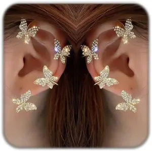 2Pcs Butterfly Earrings For Women No Piercing Butterfly Flower Climber Wrap Earrings Fairy Tassel Zircon Butterfly Ear Clip Cuffs