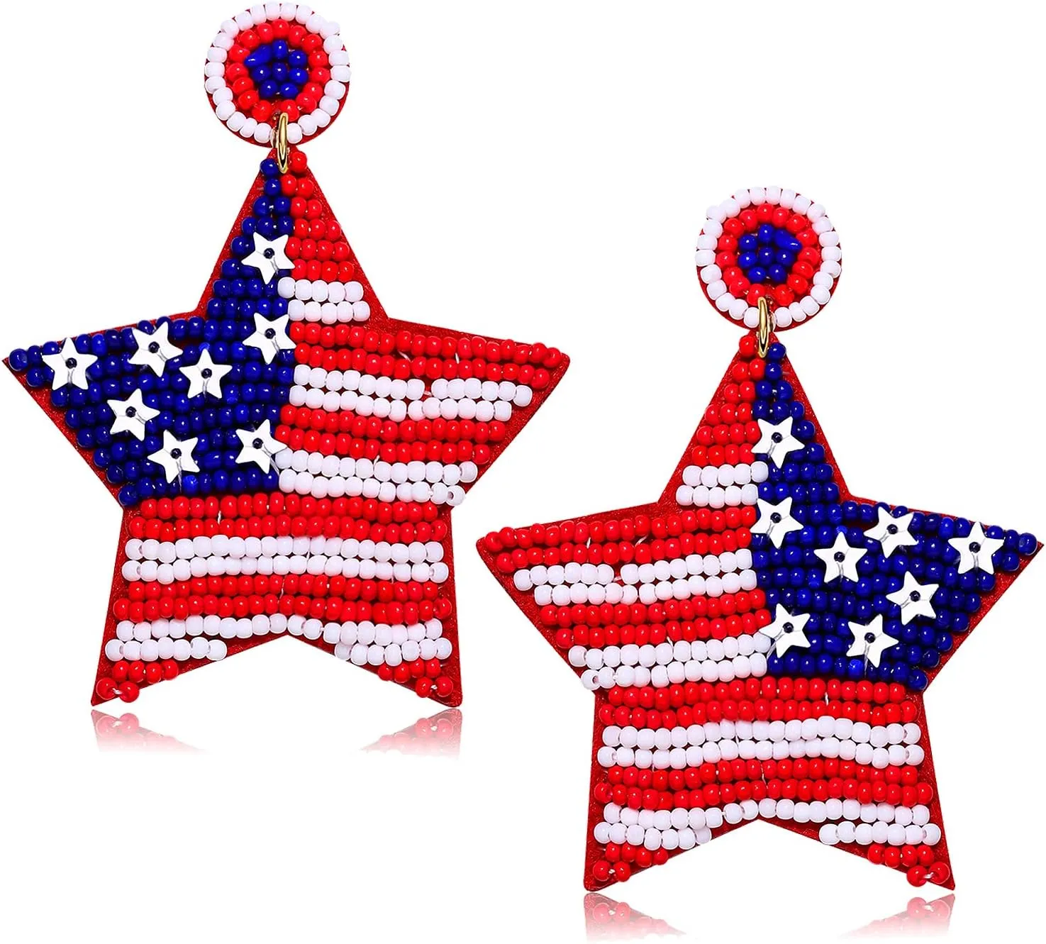 4th of July Earrings Beaded American Flag Star Dangle Earrings for Women Handmade Independence Day Patriotic Earrings Memorial Day Holiday Jewelry Gifts