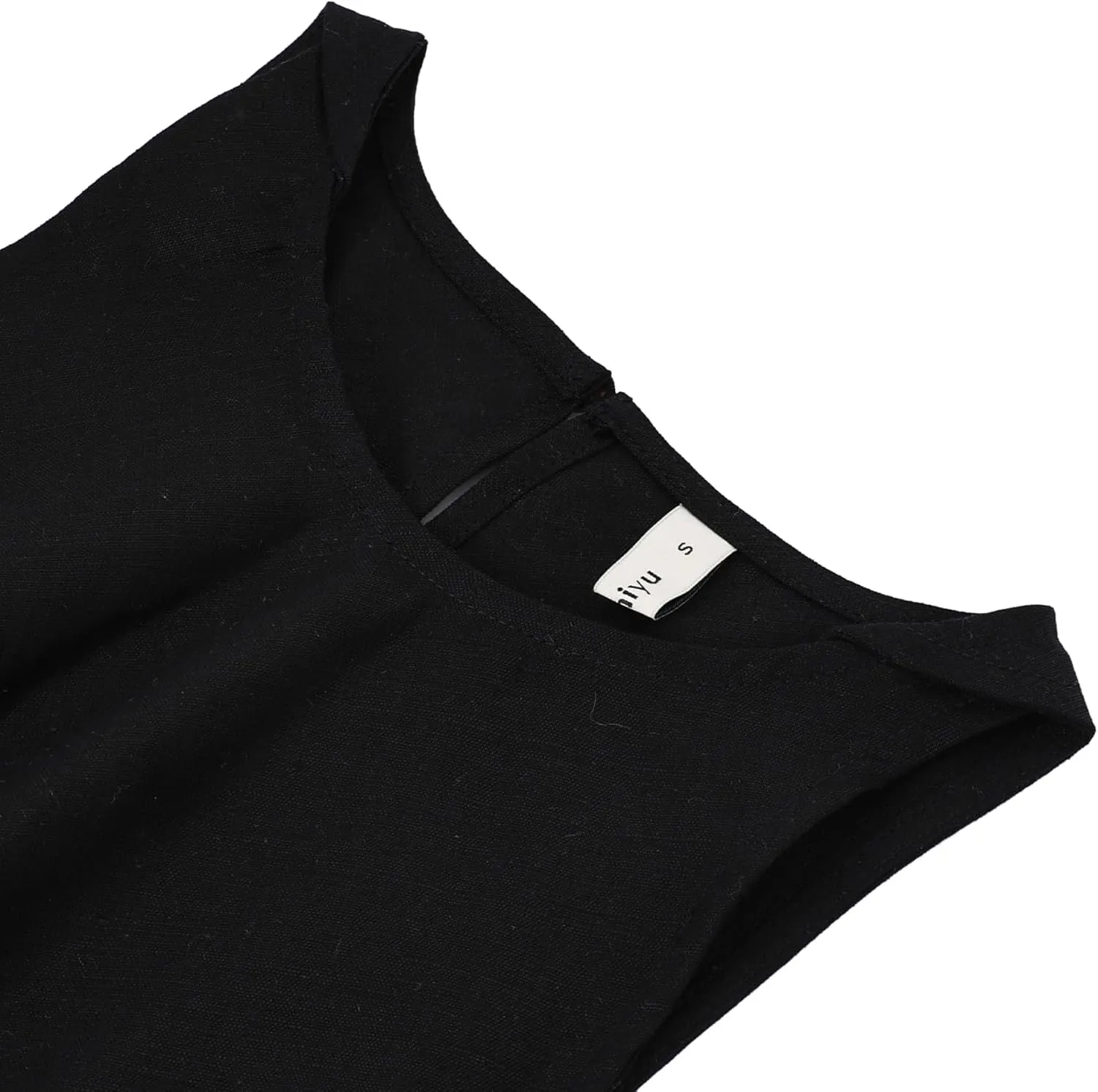Amazhiyu Women's 100% Linen Summer Sleevelesss Crew Neck Mini Dresses Casual