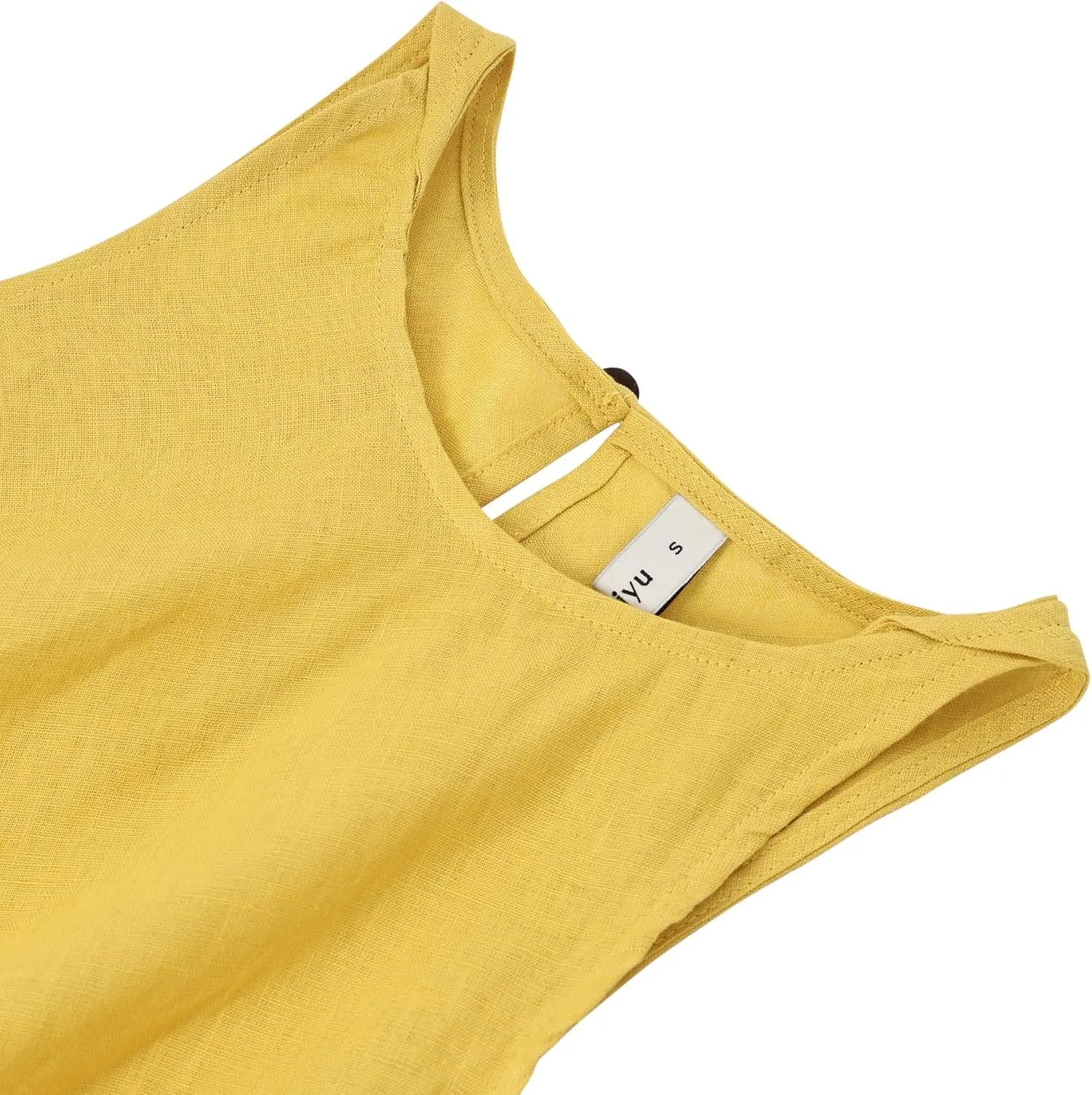 Amazhiyu Women's 100% Linen Summer Sleevelesss Crew Neck Mini Dresses Casual