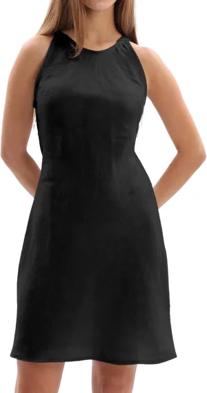 Amazhiyu Women's 100% Linen Summer Sleevelesss Crew Neck Mini Dresses Casual