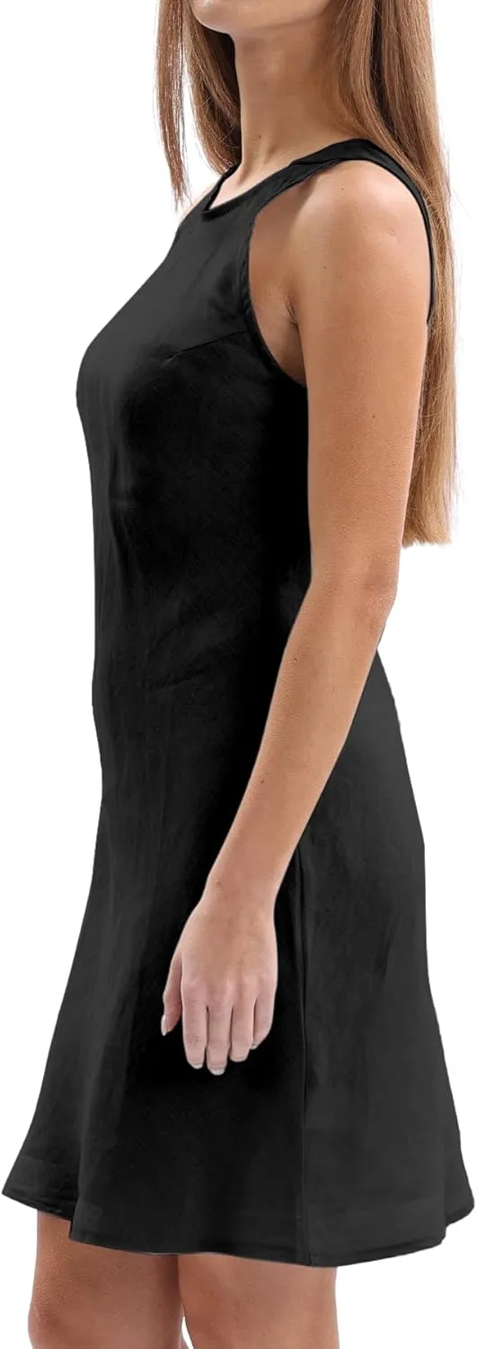 Amazhiyu Women's 100% Linen Summer Sleevelesss Crew Neck Mini Dresses Casual