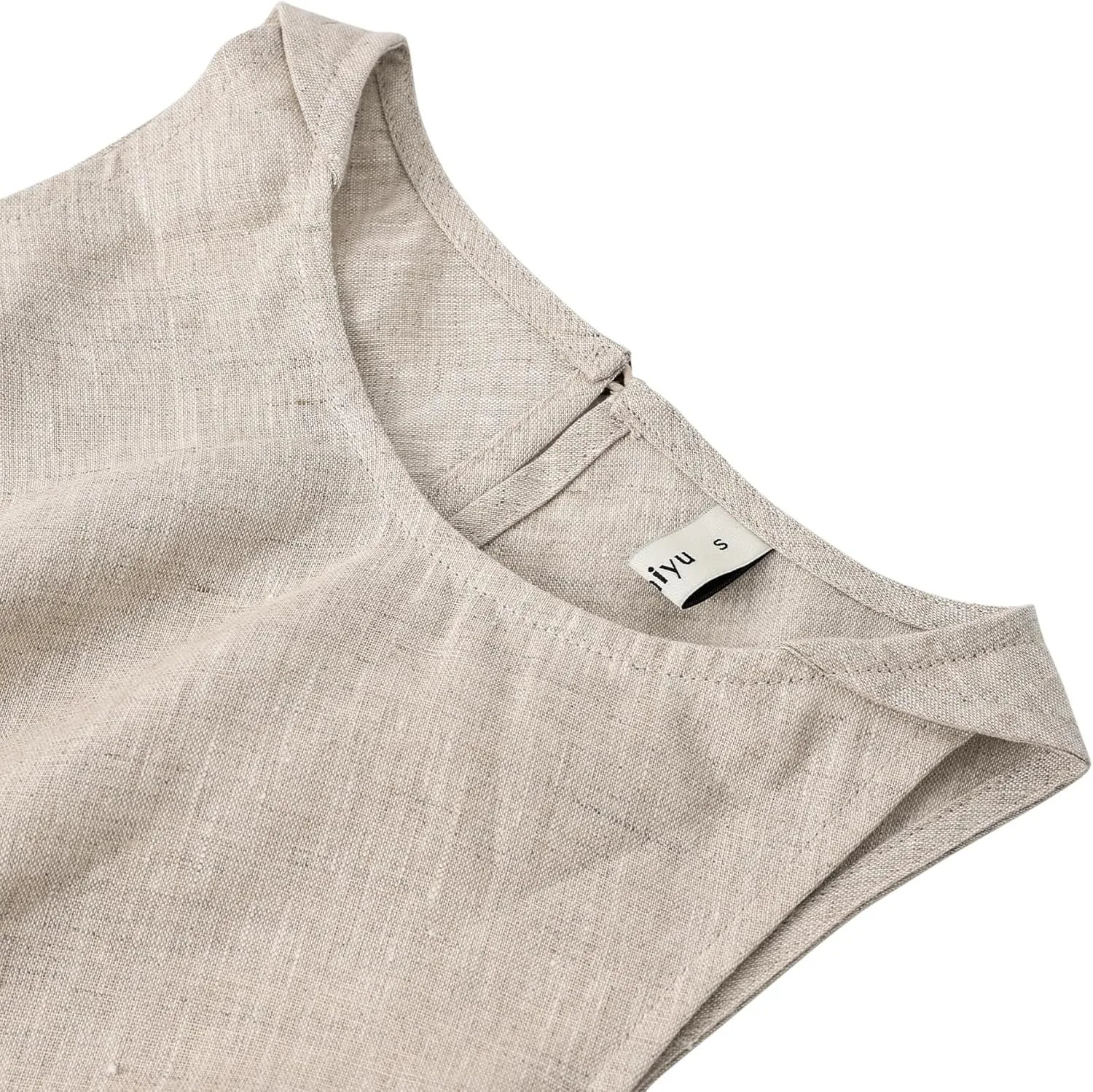 Amazhiyu Women's 100% Linen Summer Sleevelesss Crew Neck Mini Dresses Casual
