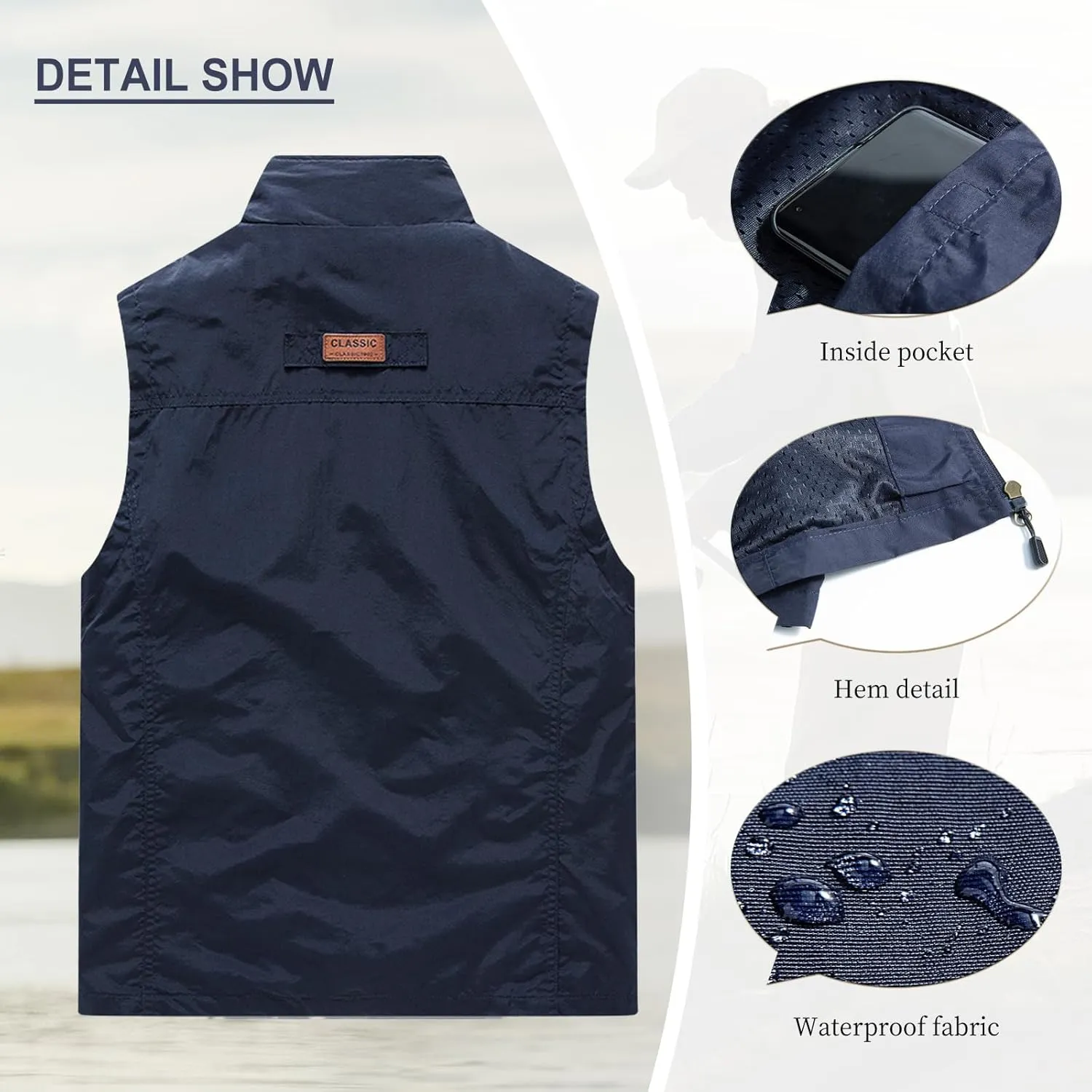 AOTORR Mens Outdoor Lightweight Safari Casual Work Photo Travel Fishing Vests