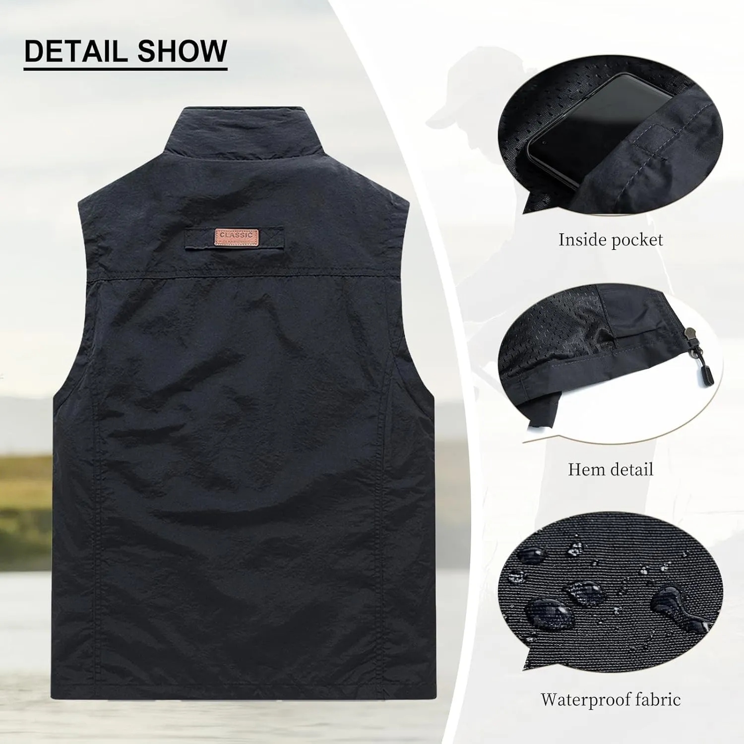 AOTORR Mens Outdoor Lightweight Safari Casual Work Photo Travel Fishing Vests