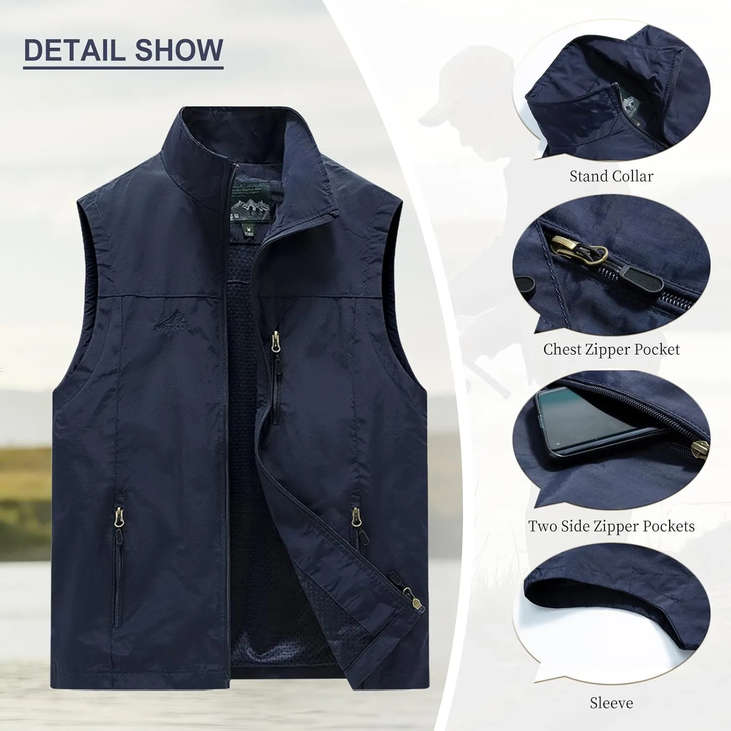 AOTORR Mens Outdoor Lightweight Safari Casual Work Photo Travel Fishing Vests