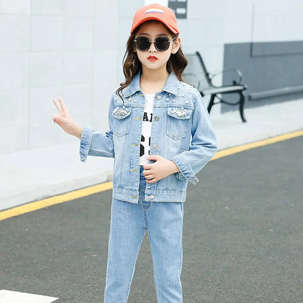ASHER FASHION Denim Jackets Girl Denim Jackets Classic Basic Button Down Coat Girls' Outwear