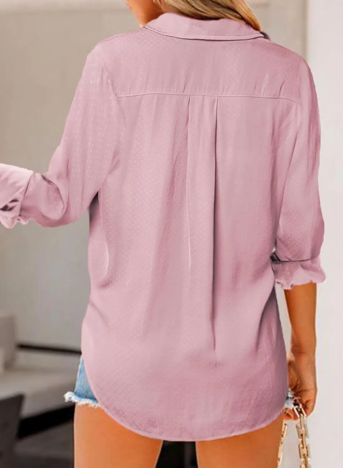 Astylish Women 2024 Casual Long Sleeve Silk Shirts V Neck Elegant Button Down Polka Dots Blouse