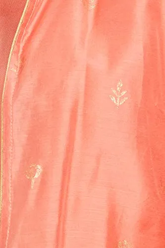 BIBA Women's Peach Front Open Art Silk Printed Kurta