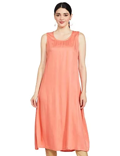 BIBA Women's Peach Front Open Art Silk Printed Kurta