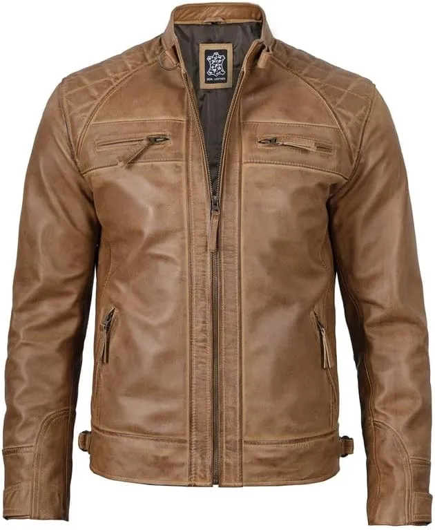 Blingsoul Leather Jacket Men - Quilted Cafe Racer Leather Jackets For Men