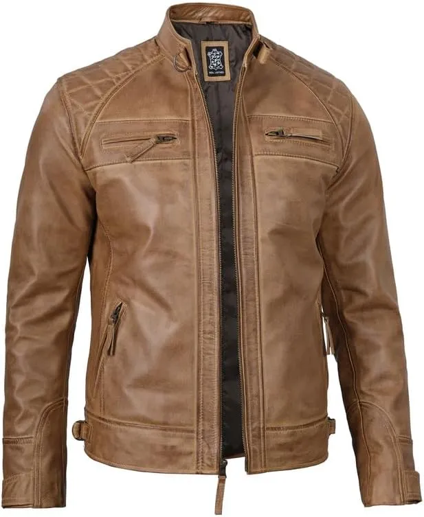 Blingsoul Leather Jacket Men - Quilted Cafe Racer Leather Jackets For Men