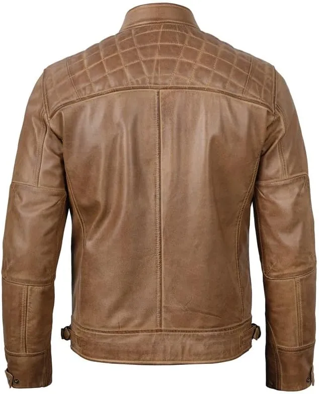 Blingsoul Leather Jacket Men - Quilted Cafe Racer Leather Jackets For Men