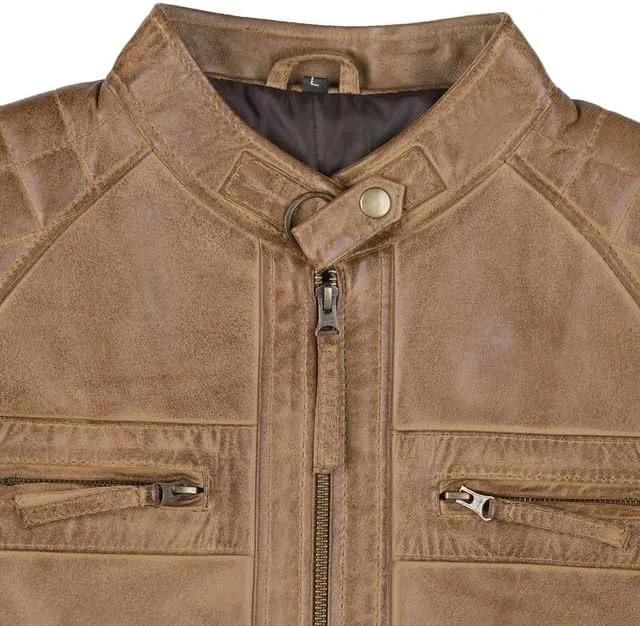 Blingsoul Leather Jacket Men - Quilted Cafe Racer Leather Jackets For Men