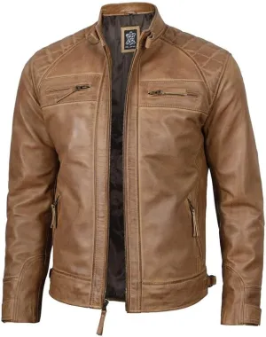 Blingsoul Leather Jacket Men - Quilted Cafe Racer Leather Jackets For Men
