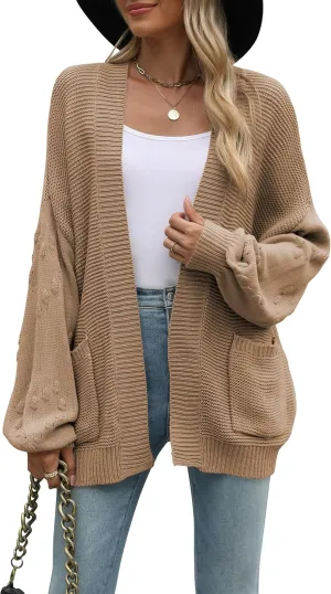 Cakulo Womens 2024 Oversized Chunky Cardigan Sweaters Fall Fashion Open Front Knit Long Sleeve Cardigans Khaki XL