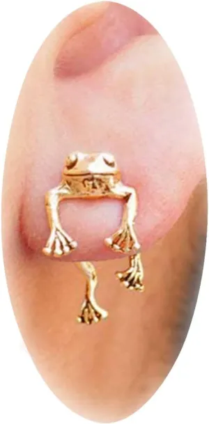 Frodete Gold Frog Earring, Copper Metal, Cute Animal Design, Hypoallergenic, for Women & Teens, Christmas Gift 2023