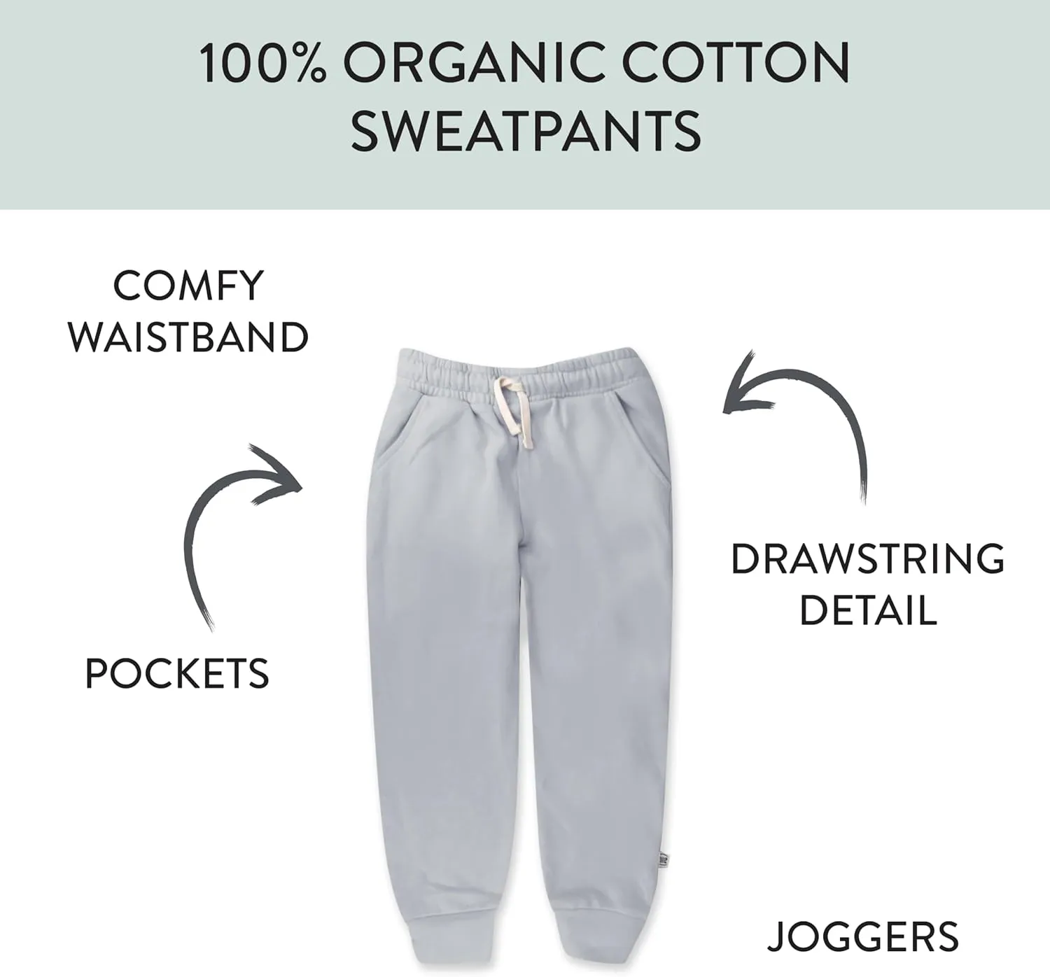 HonestBaby Terry Sweatpant 100% Organic Cotton for Toddler, Baby Boys, Girls