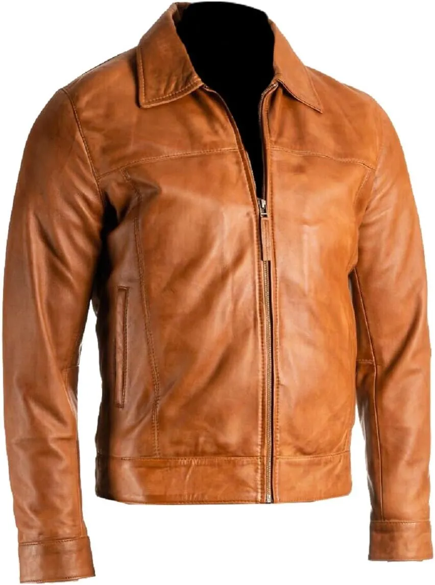 Isaac & David Chicago Men's New Black/Brown Lambskin Leather Classic Open Bottom Jacket Motorcycle Vintage Racing Jacket