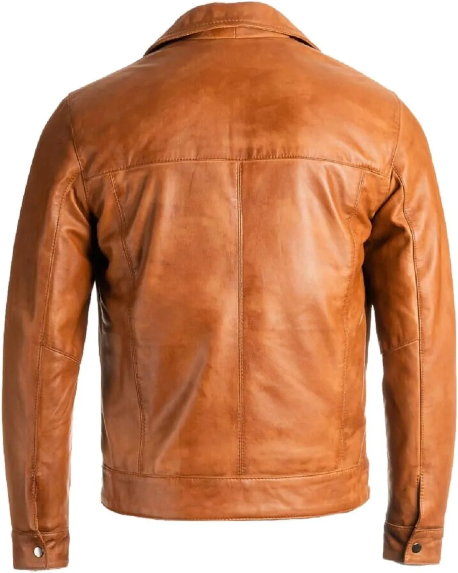 Isaac & David Chicago Men's New Black/Brown Lambskin Leather Classic Open Bottom Jacket Motorcycle Vintage Racing Jacket