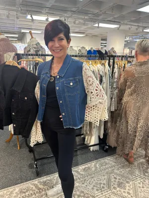 Lacey Denim Cropped Jacket-Denim