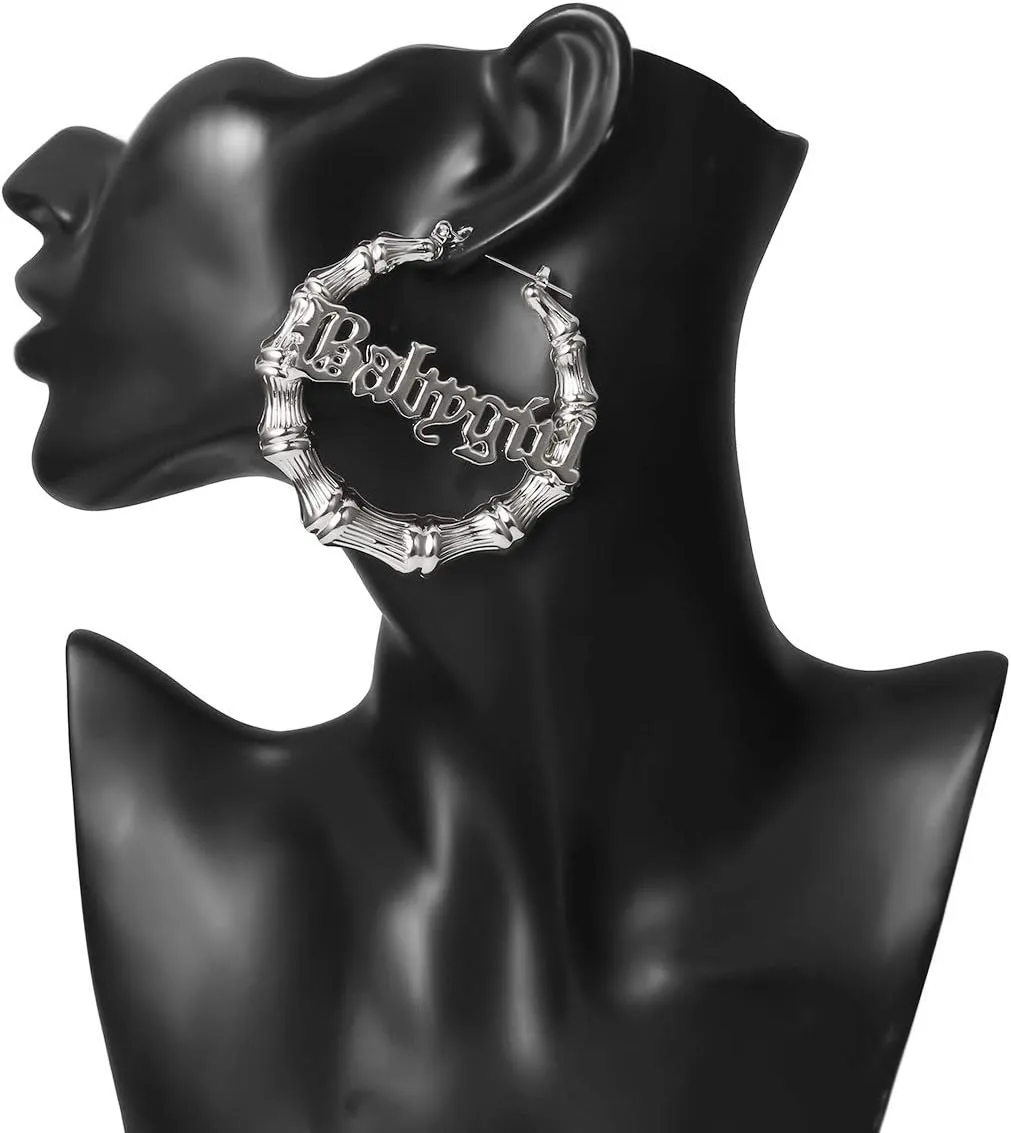 Large Babygirl Bamboo Joint Hoop Earrings - Hollow Out Hoops with 80s 90s Fashion Style for Party