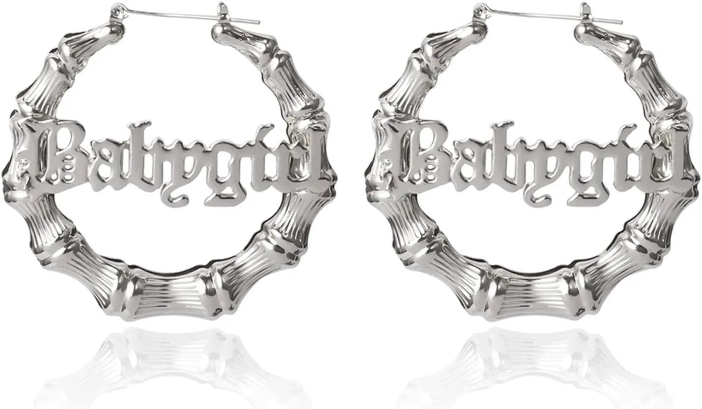 Large Babygirl Bamboo Joint Hoop Earrings - Hollow Out Hoops with 80s 90s Fashion Style for Party
