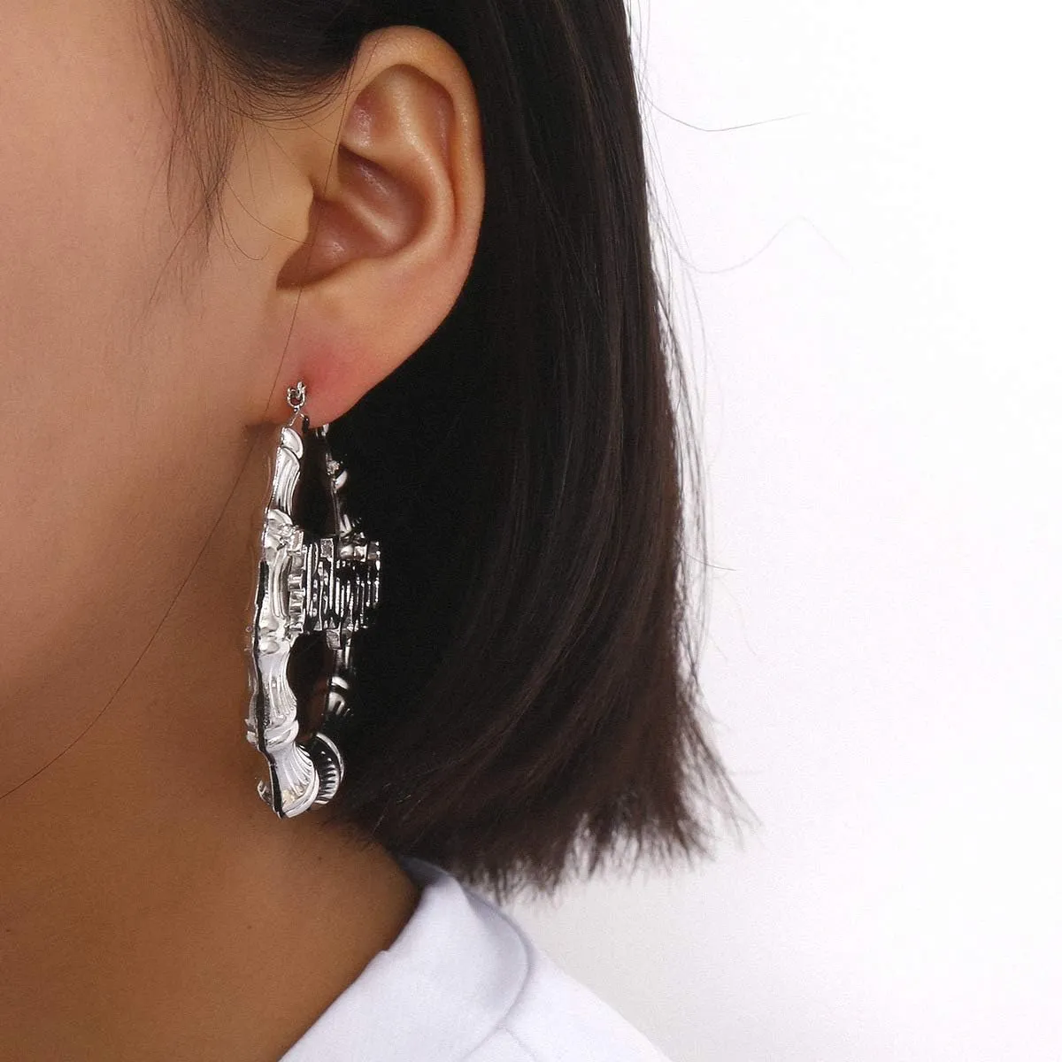 Large Babygirl Bamboo Joint Hoop Earrings - Hollow Out Hoops with 80s 90s Fashion Style for Party