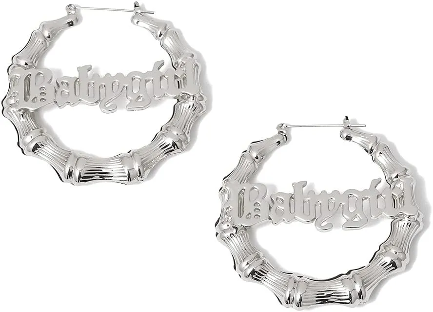 Large Babygirl Bamboo Joint Hoop Earrings - Hollow Out Hoops with 80s 90s Fashion Style for Party