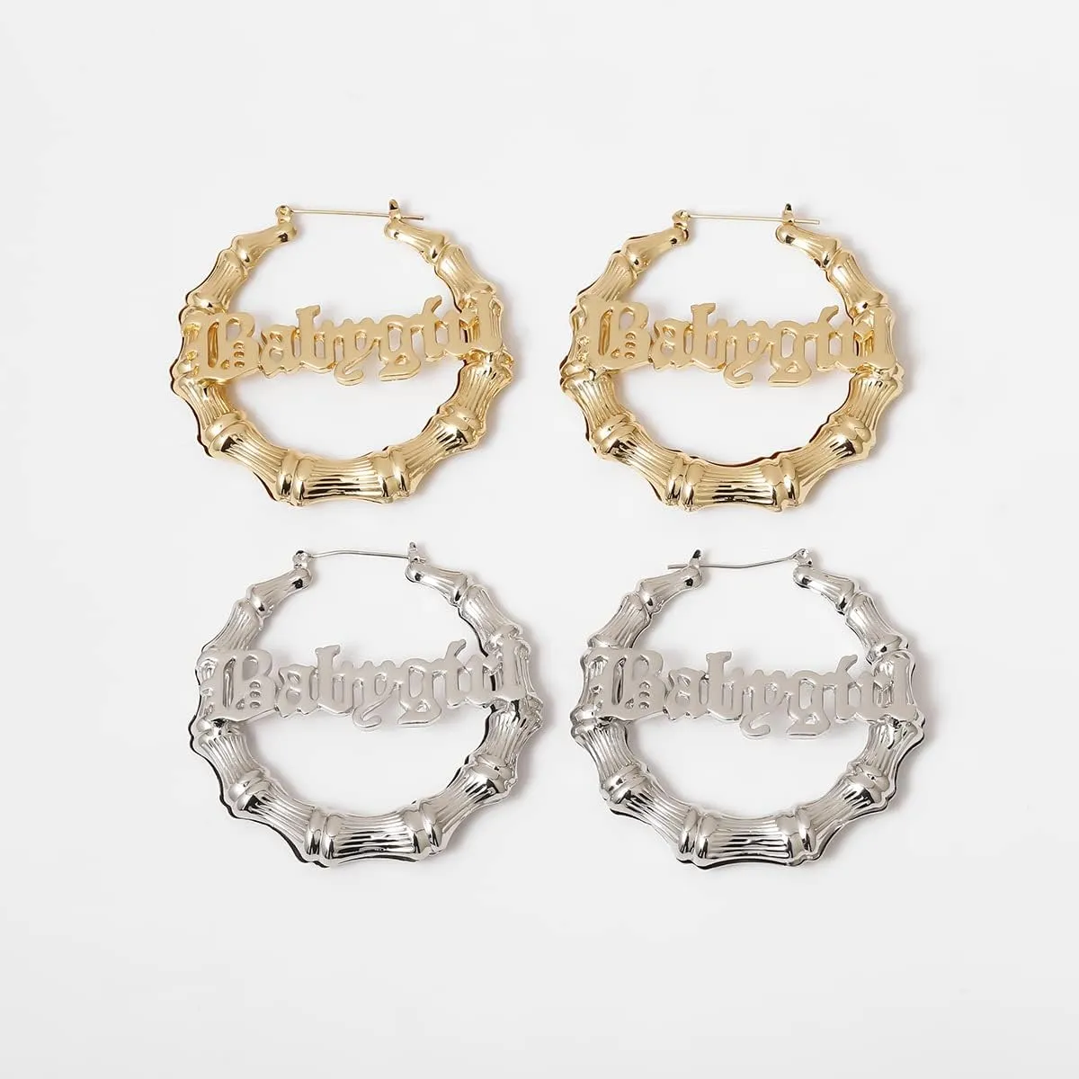 Large Babygirl Bamboo Joint Hoop Earrings - Hollow Out Hoops with 80s 90s Fashion Style for Party