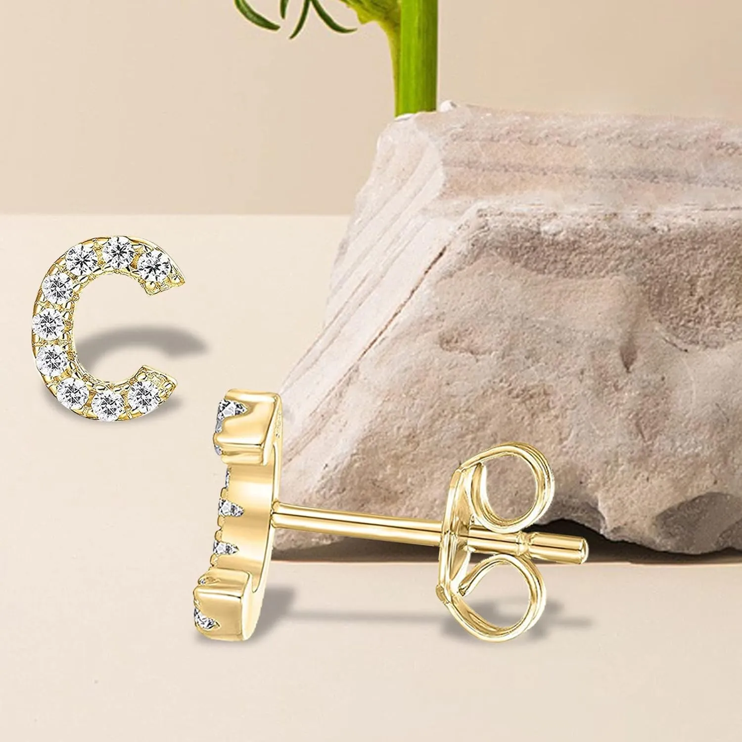 Letter R Initial Stud Earrings for Girls, 14K Gold Plated Sterling Silver Alphabet Letter Earrings, Post CZ Stud Earrings, Hypoallergenic Earrings for Girl Women Teen Girl Gifts (Gold, R)