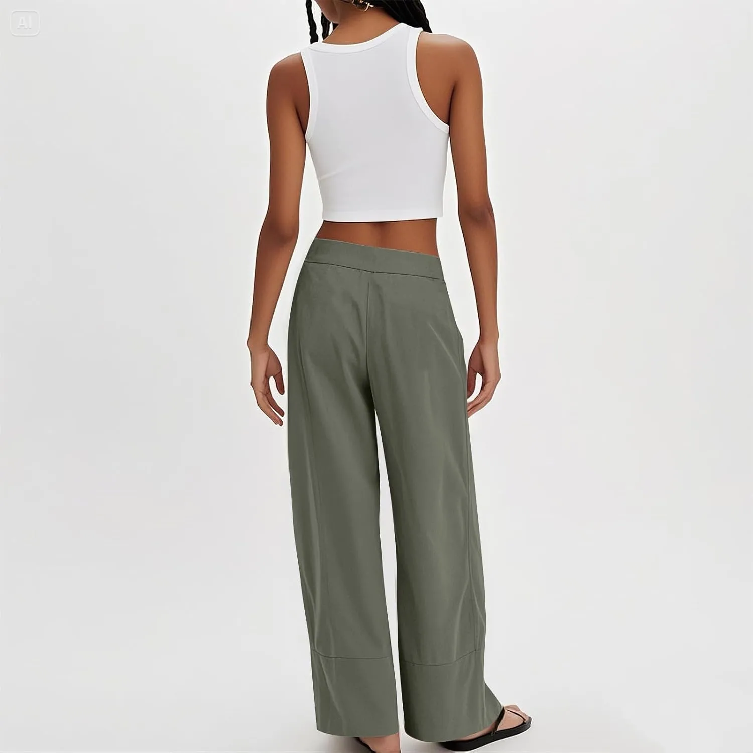 Linen Pants Women Summer Wide Leg Casual Palazzo Elastic Waist Beach Pants Loose Lounge Trousers with Pockets