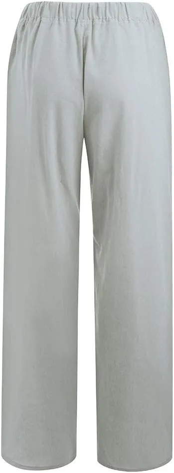 Linen Summer Pants Women 2024 Trendy Casual High Waist Drawstring Loose Fit Lightweight Long Palazzo Gauze Pants