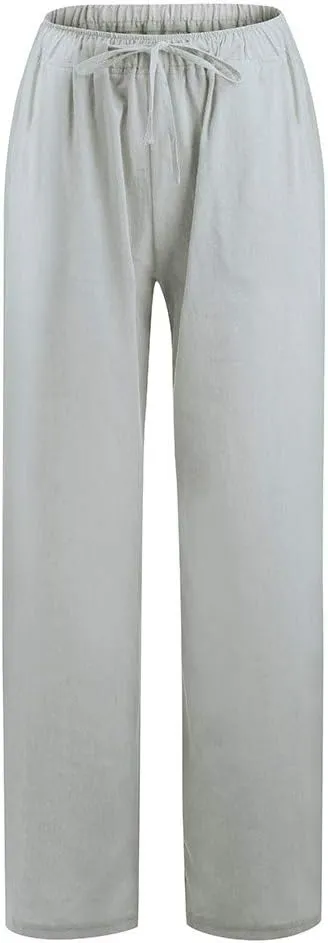 Linen Summer Pants Women 2024 Trendy Casual High Waist Drawstring Loose Fit Lightweight Long Palazzo Gauze Pants