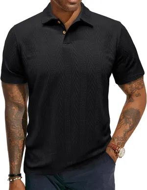 Mens Short Sleeve Polo Shirts Casual Reglar Fit Knit Textured Stretchy Golf T-Shirts
