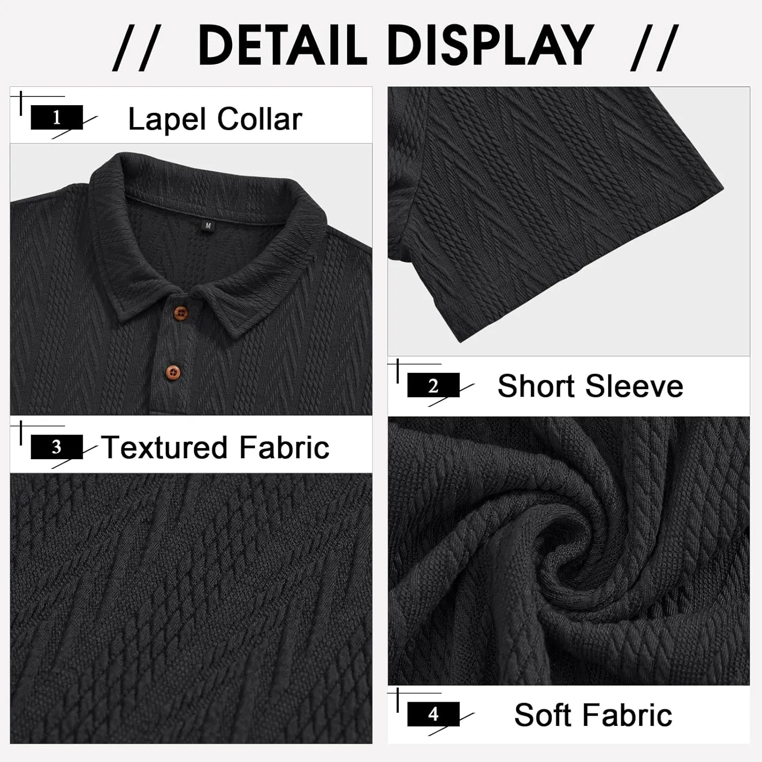 Mens Short Sleeve Polo Shirts Casual Reglar Fit Knit Textured Stretchy Golf T-Shirts