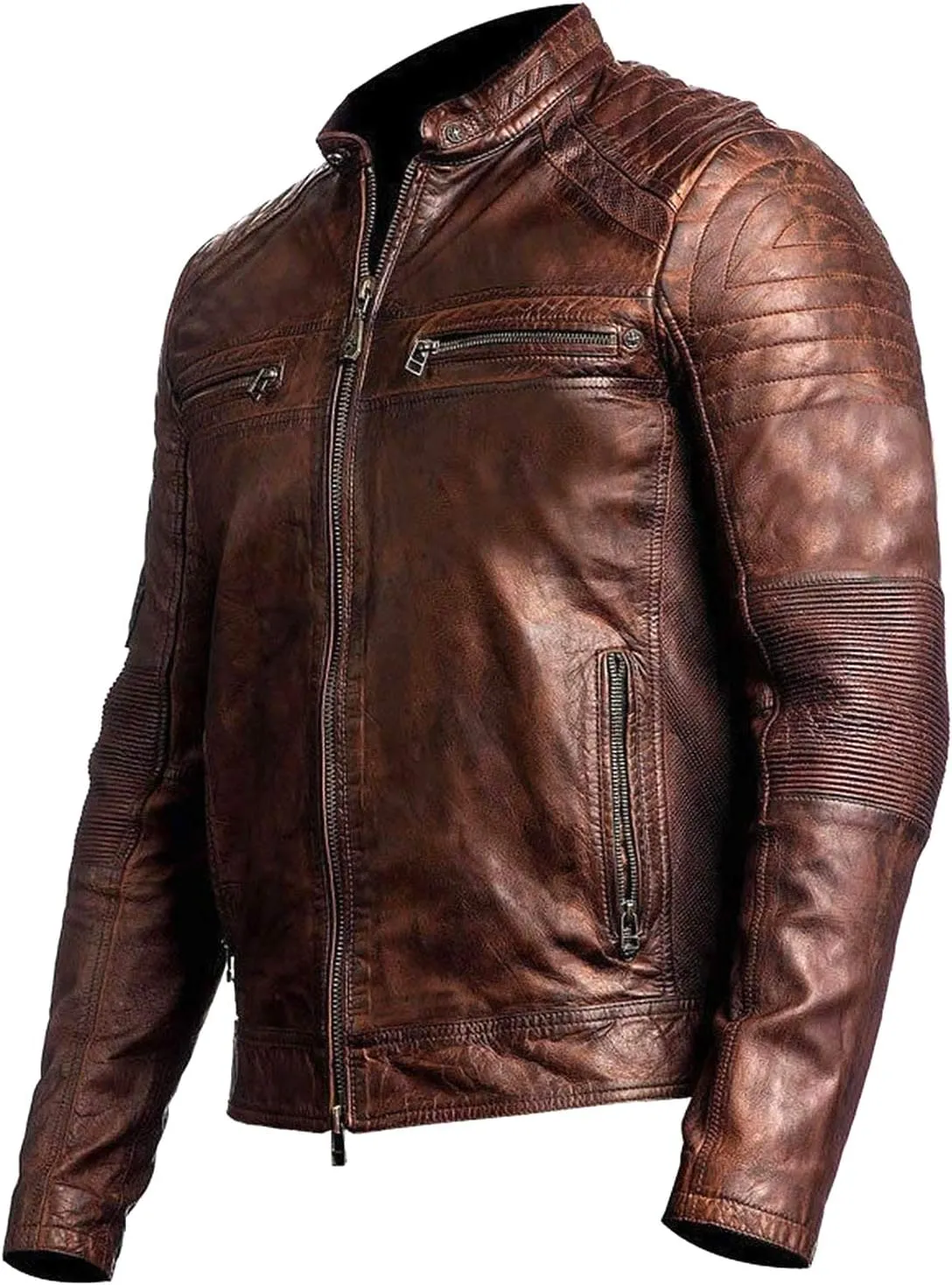Mens Vintage Motorcycle Distressed Retro Biker Leather Jacket
