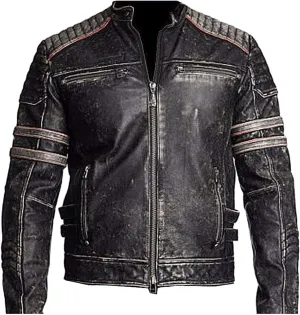 Mens Vintage Motorcycle Distressed Retro Biker Leather Jacket