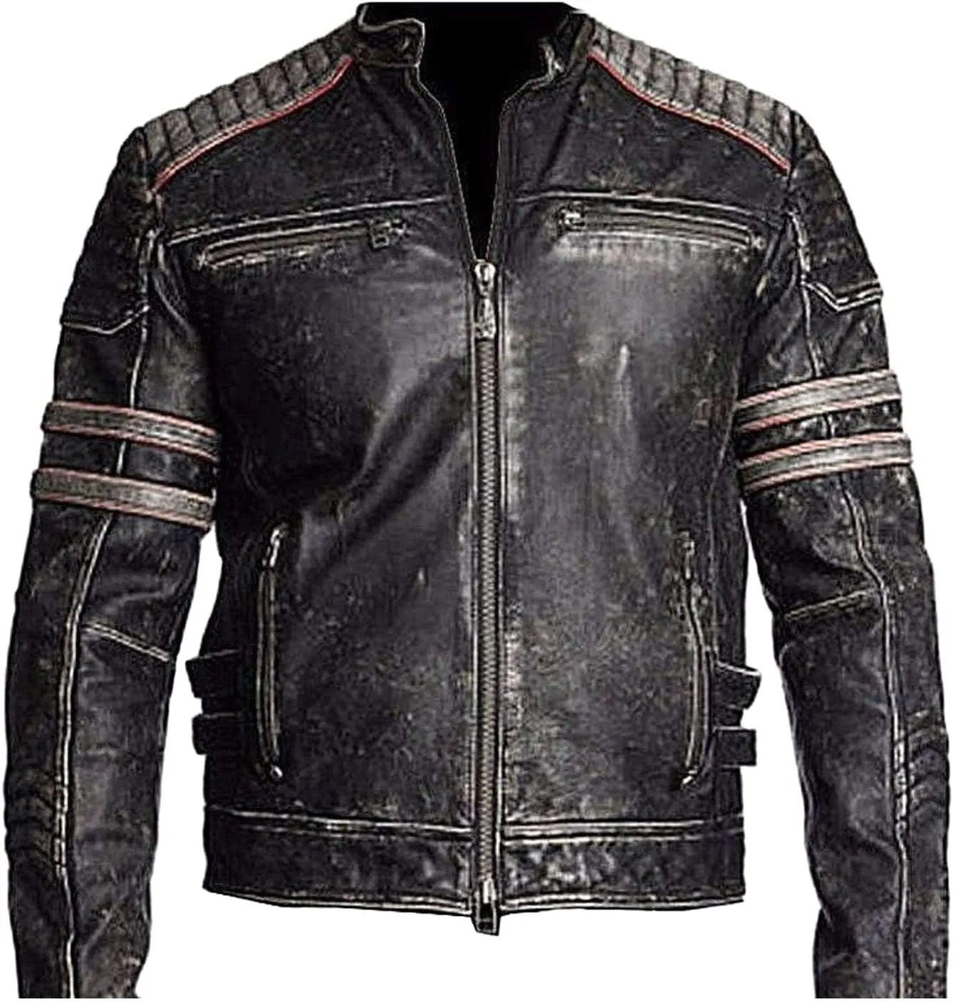 Mens Vintage Motorcycle Distressed Retro Biker Leather Jacket