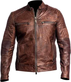 Mens Vintage Motorcycle Distressed Retro Biker Leather Jacket