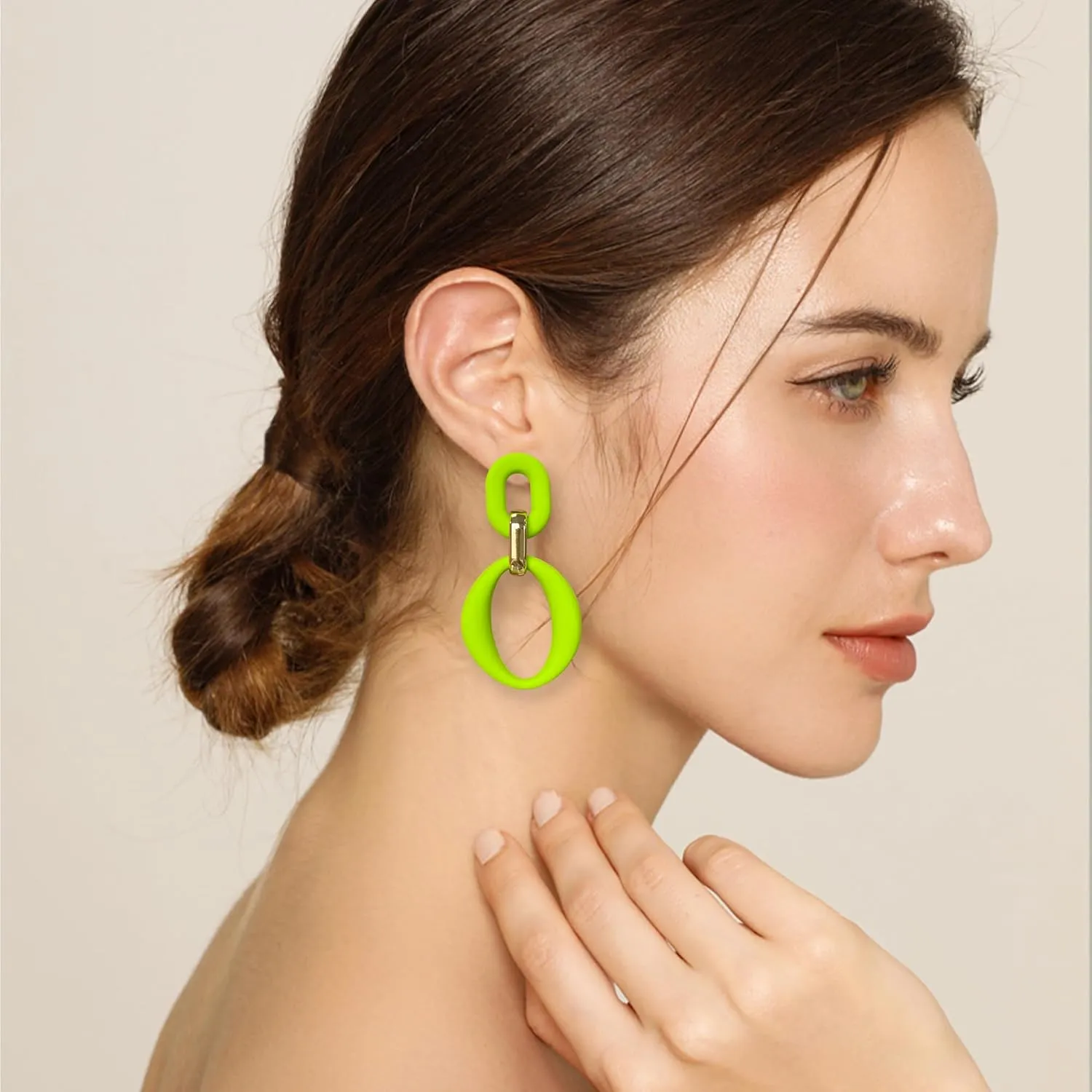 Neon Acrylic oval Earrings Fashion Acrylic Oval Link Hoop Statement Drop Earrings for Women
