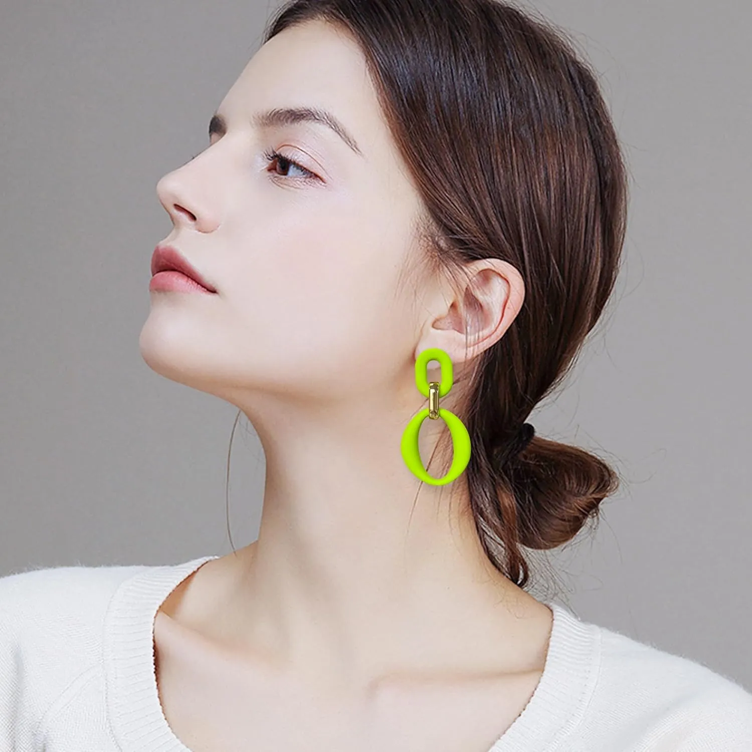 Neon Acrylic oval Earrings Fashion Acrylic Oval Link Hoop Statement Drop Earrings for Women