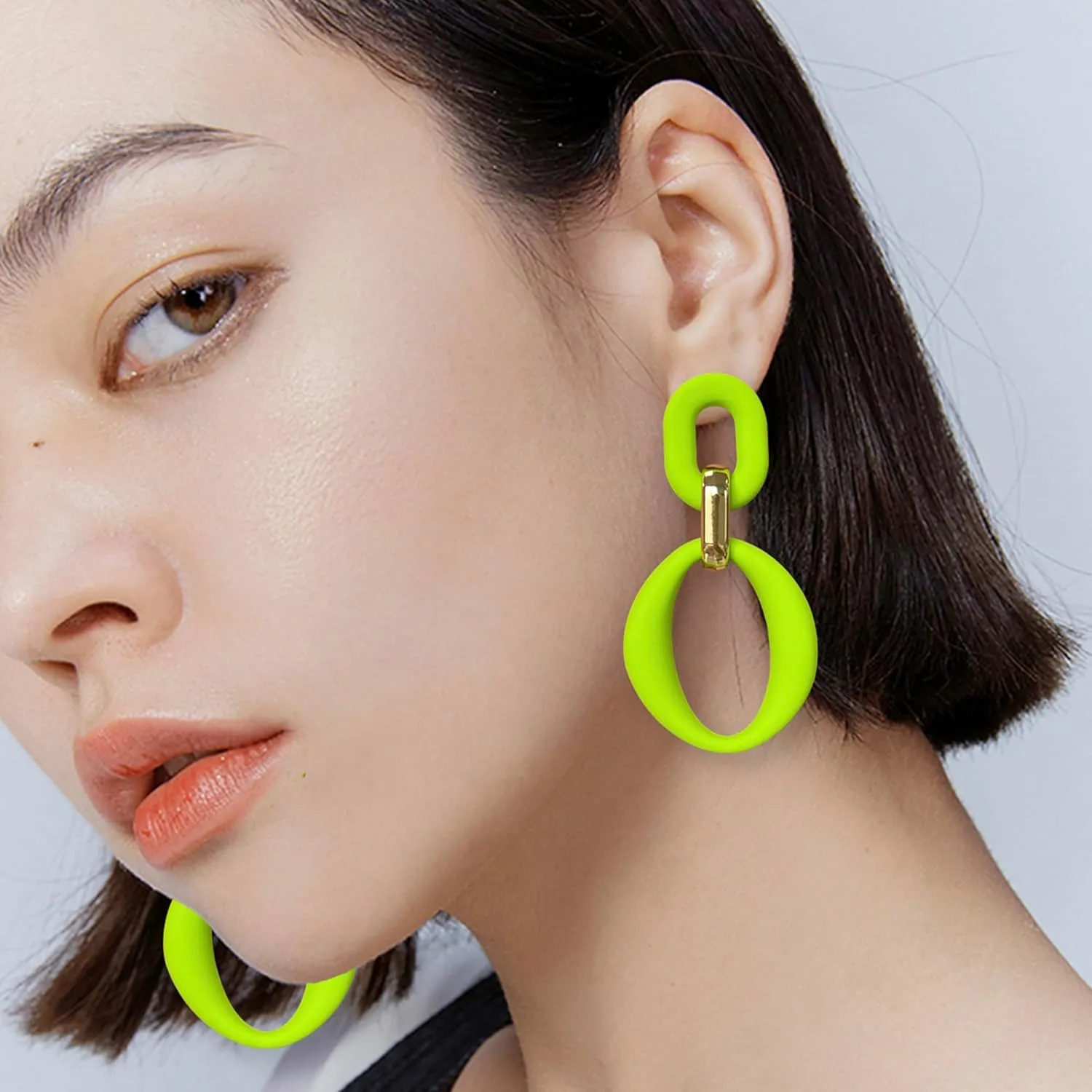 Neon Acrylic oval Earrings Fashion Acrylic Oval Link Hoop Statement Drop Earrings for Women