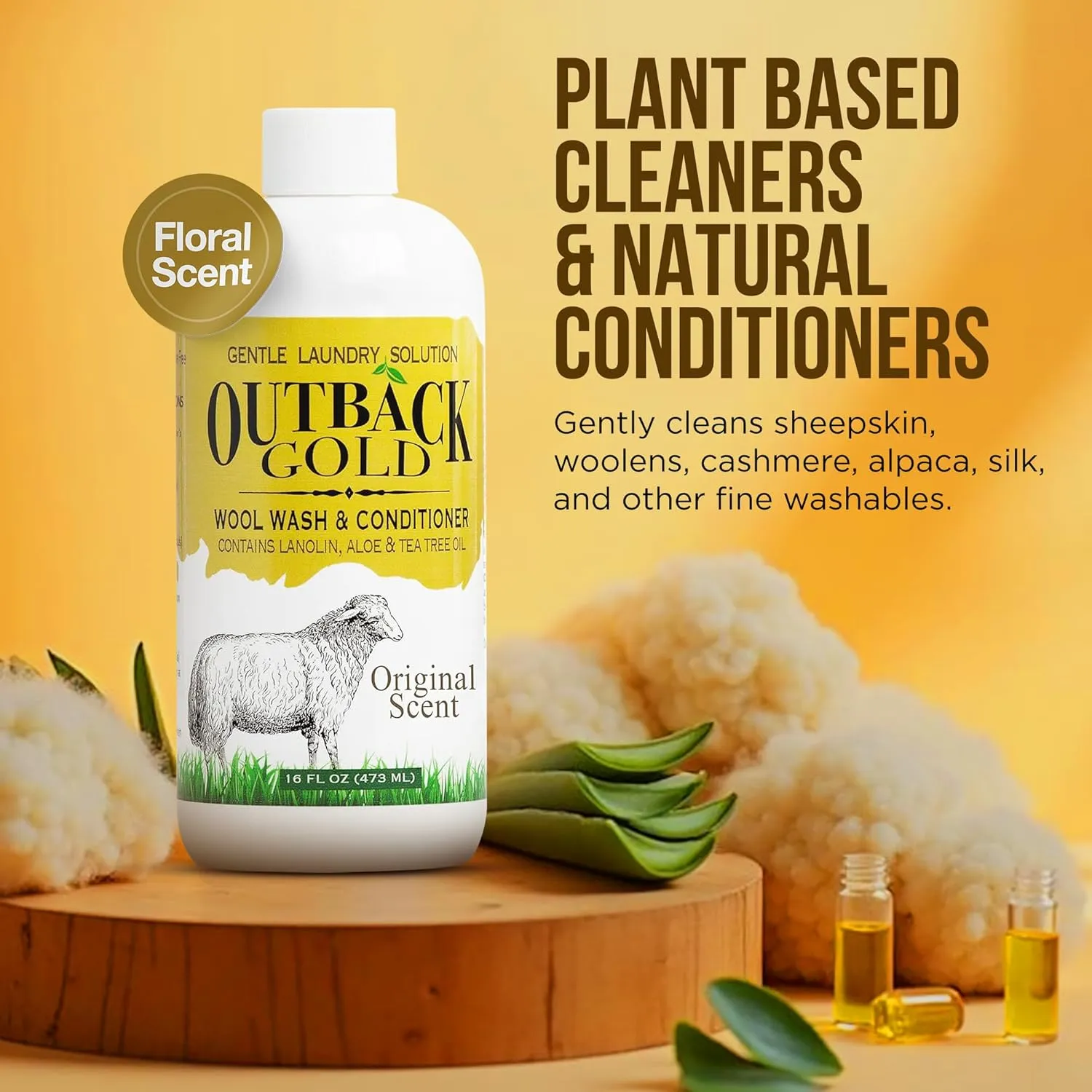 Outback Gold Wool Wash, 16 oz, Original Floral Scent, Natural Plant Based Liquid Laundry Detergent, Perfect Laundry Soap for Wool, Cashmere, Silk, Sheepskin, Baby Items, Mild, Neutral pH, Made in USA