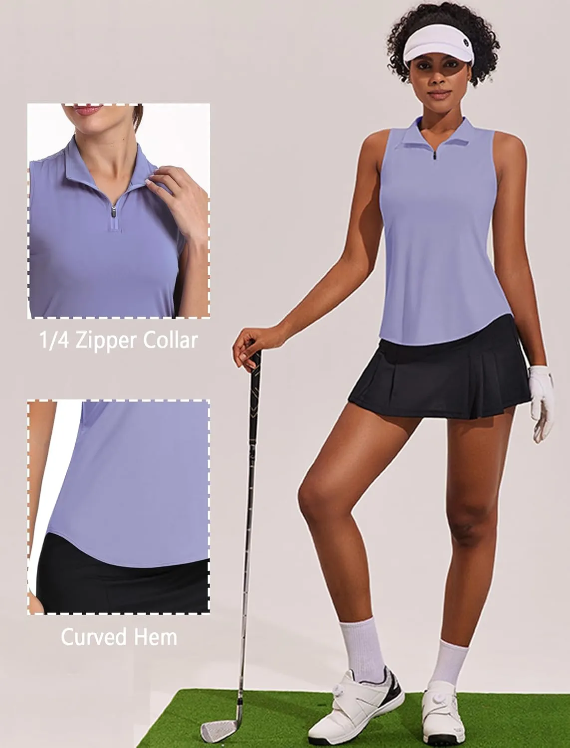 PINSPARK Women Golf Shirts Sleeveless UPF 50  Tennis Polo Shirts 1/4 Zip with Collar Racerback Tank Tops Pickleball Shirts