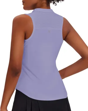 PINSPARK Women Golf Shirts Sleeveless UPF 50  Tennis Polo Shirts 1/4 Zip with Collar Racerback Tank Tops Pickleball Shirts