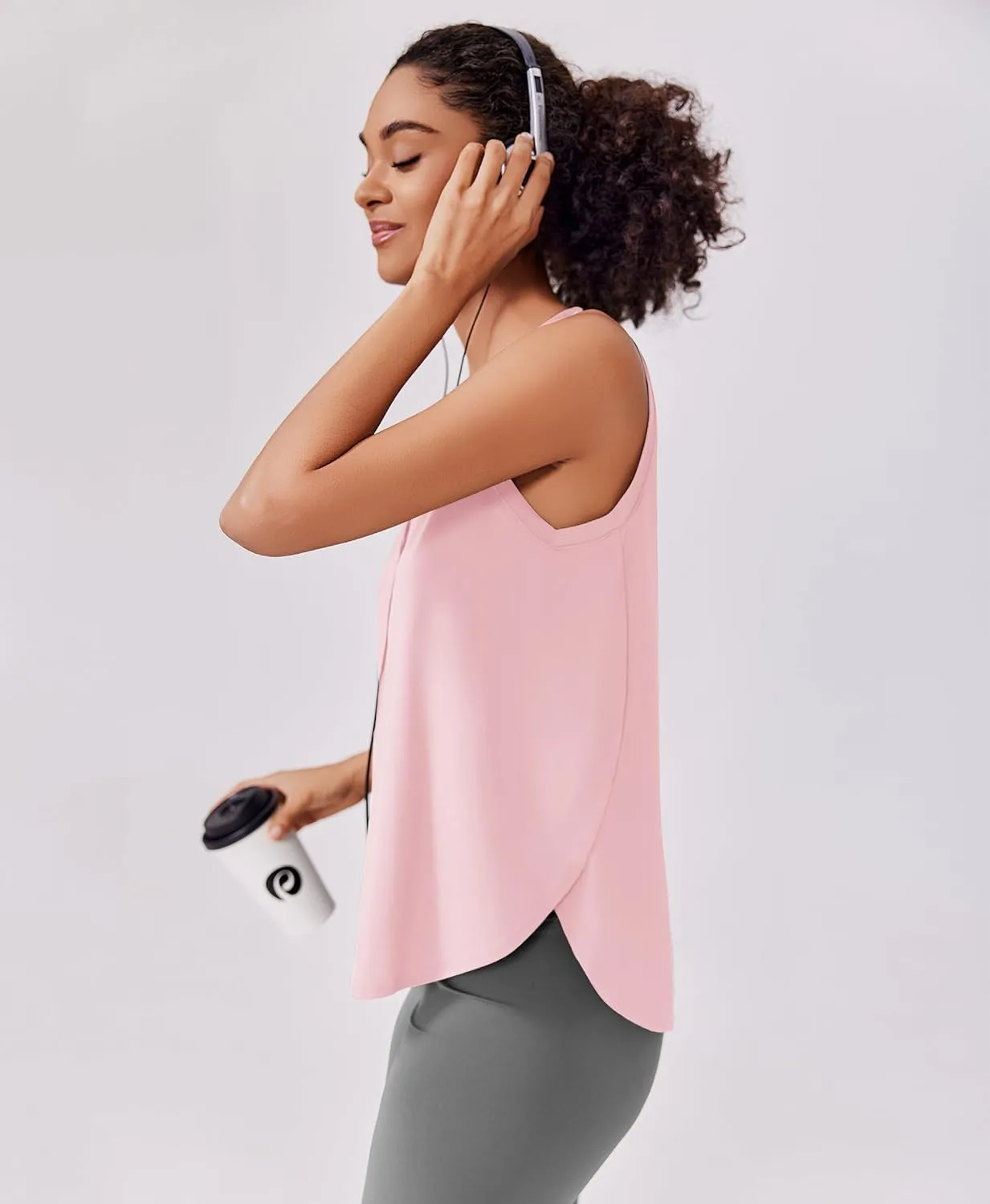 PINSPARK Workout Tank Tops Woman UPF 50  Yoga Tanks Quick Dry Sleeveless Gym Shirts with Side Slits Loose Fit Athletic Top