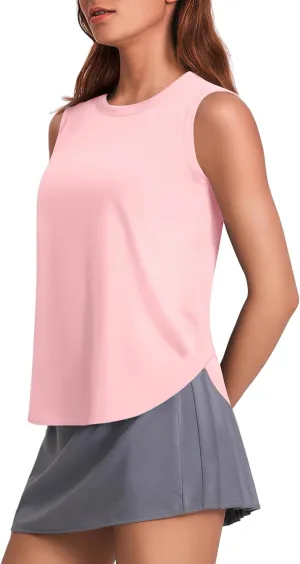 PINSPARK Workout Tank Tops Woman UPF 50  Yoga Tanks Quick Dry Sleeveless Gym Shirts with Side Slits Loose Fit Athletic Top
