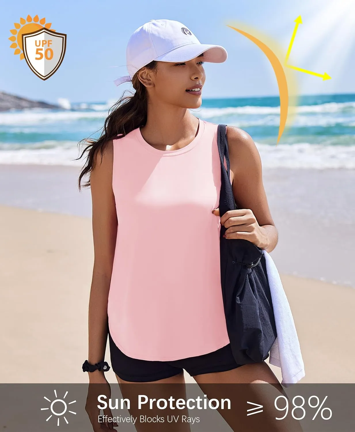 PINSPARK Workout Tank Tops Woman UPF 50  Yoga Tanks Quick Dry Sleeveless Gym Shirts with Side Slits Loose Fit Athletic Top