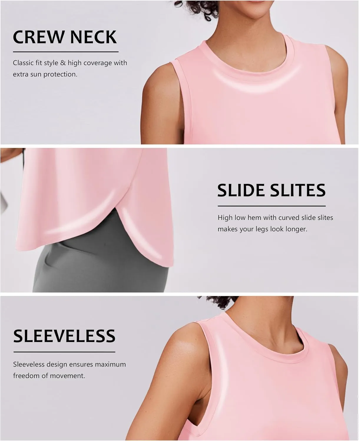 PINSPARK Workout Tank Tops Woman UPF 50  Yoga Tanks Quick Dry Sleeveless Gym Shirts with Side Slits Loose Fit Athletic Top